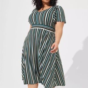 Torrid Black Teal and White Striped Midi Dress Size 2